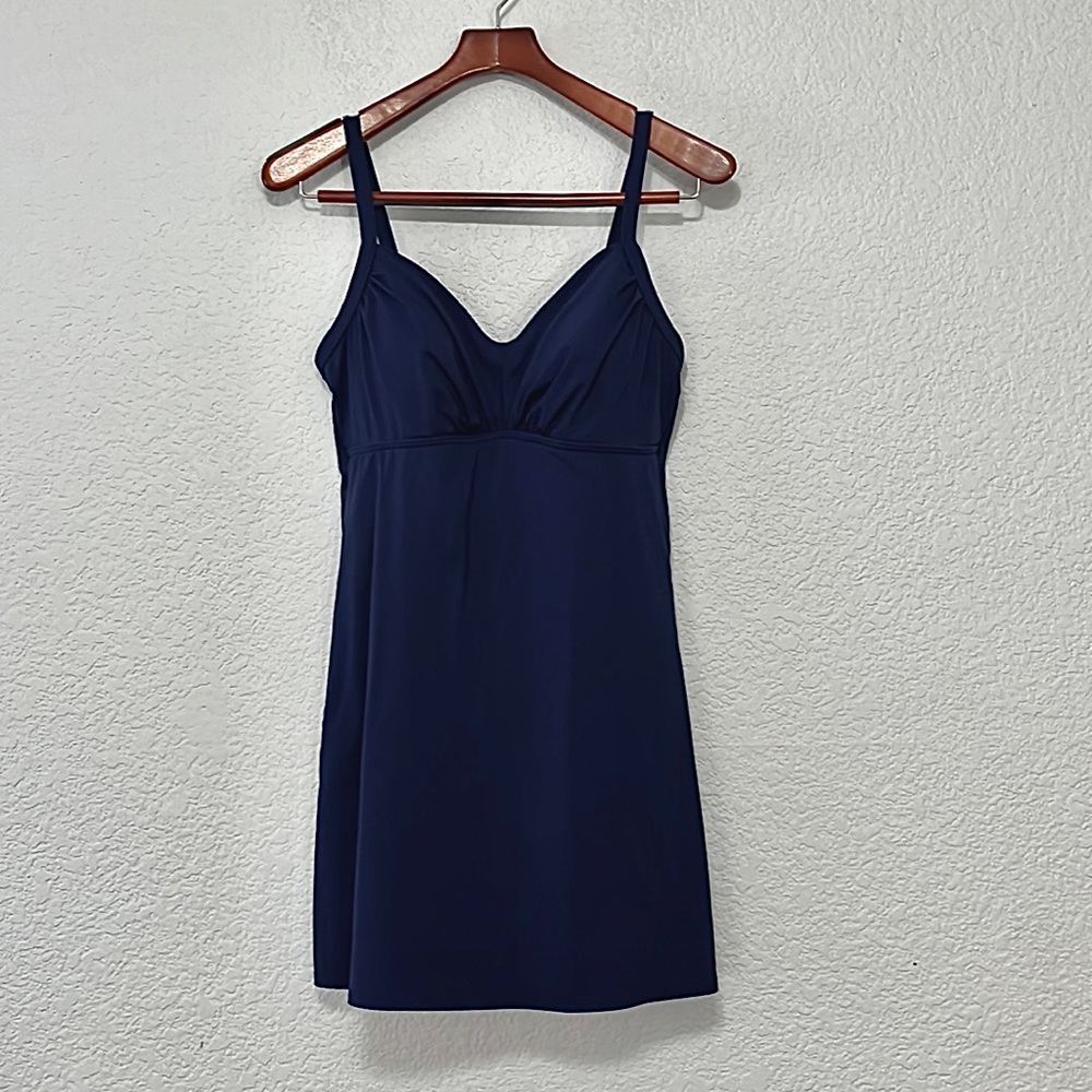 Lands End Navy One Piece Swim Dress Swimsuit